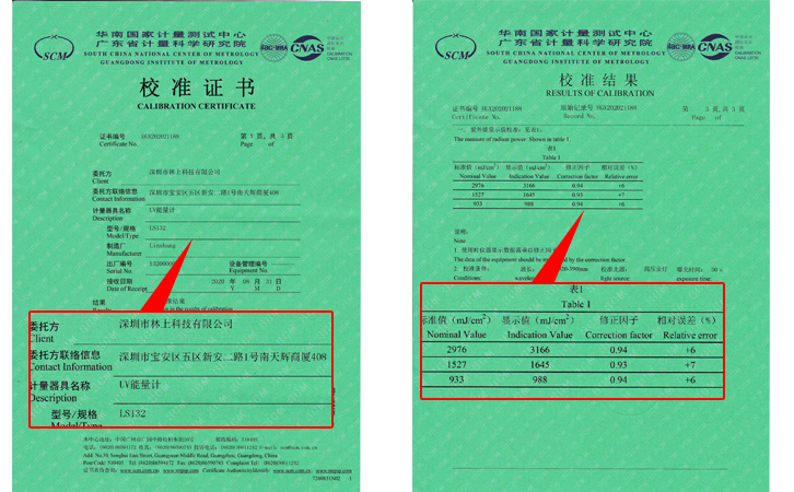 LS132UV能量計(jì)校準(zhǔn)證書 LS132UV能量計(jì)校準(zhǔn)證書